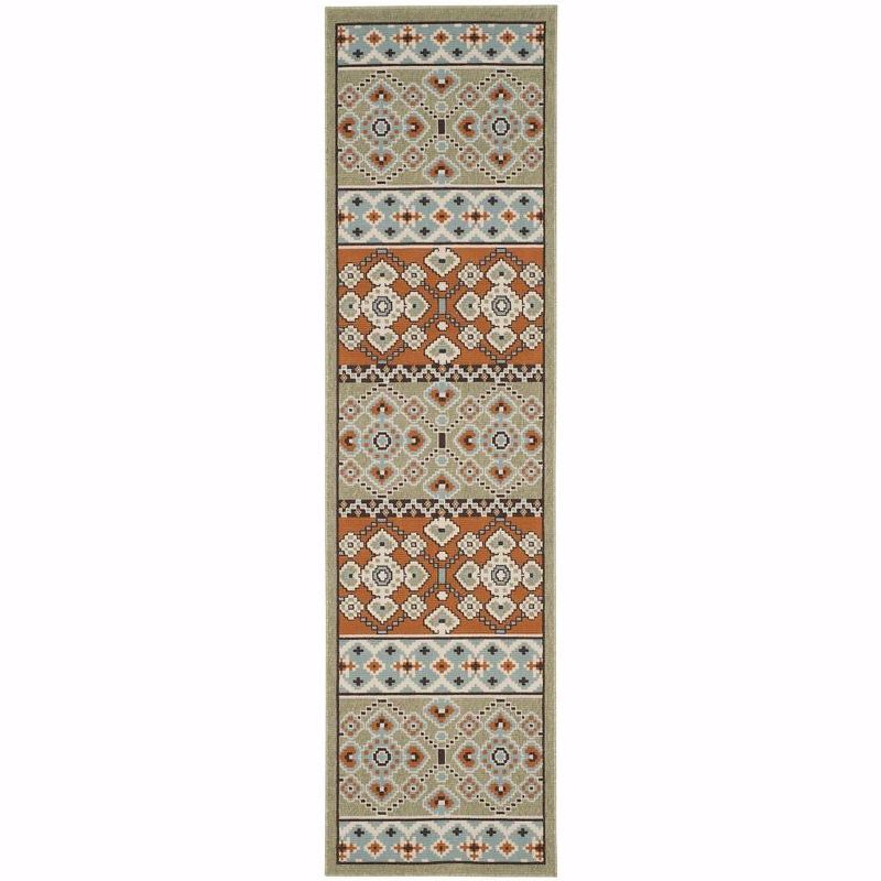 Green and Terracotta Synthetic Reversible Runner Rug