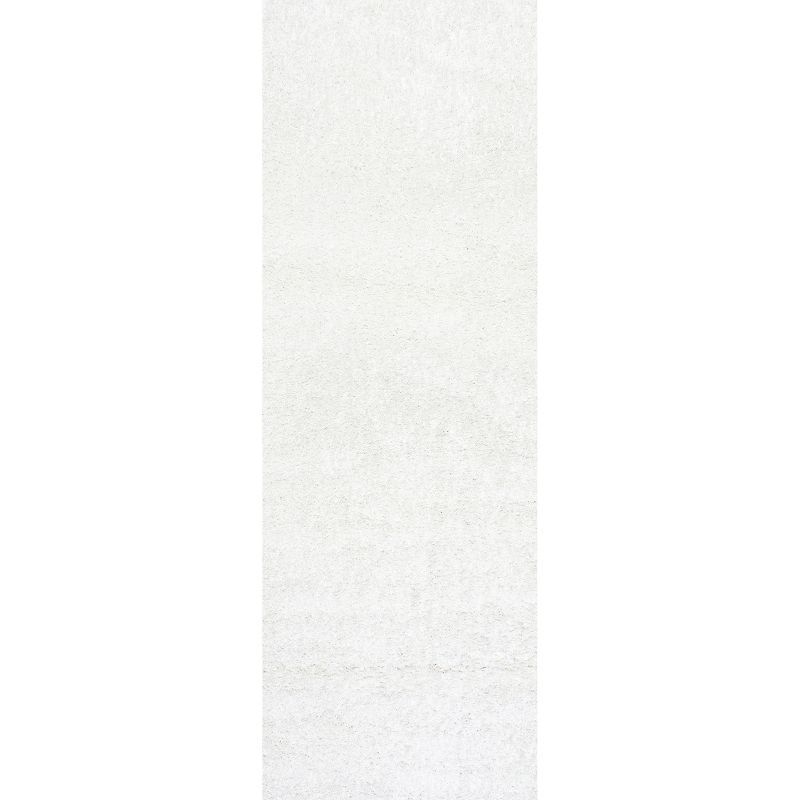 Luxurious White Shag Runner Rug, 2' 6" x 6', Easy Care Synthetic