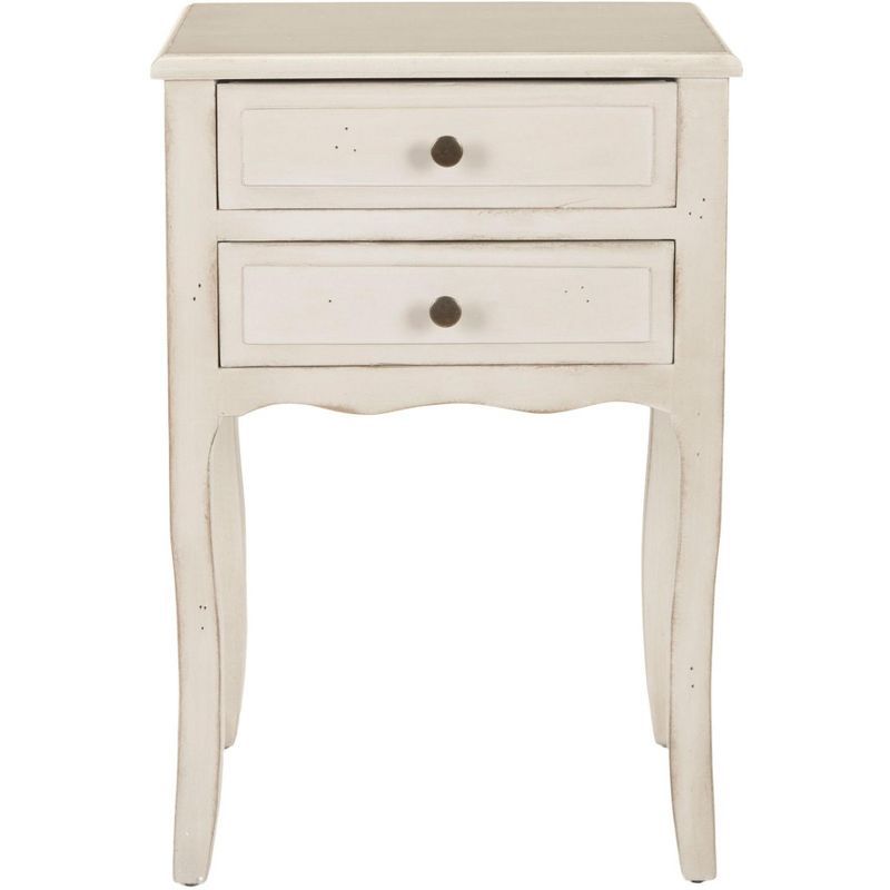 Beige Transitional Solid Poplar Rectangular End Table with Storage