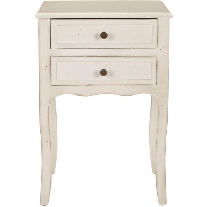 Beige Transitional Solid Poplar Rectangular End Table with Storage