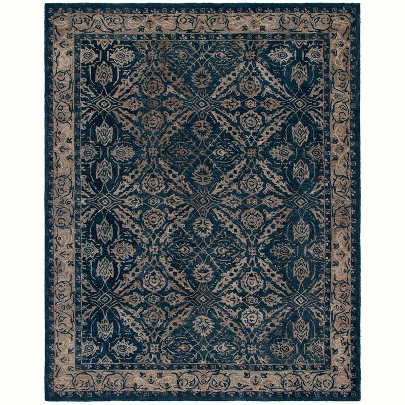 Navy and Ivory Tufted Handmade Wool 9' x 12' Area Rug