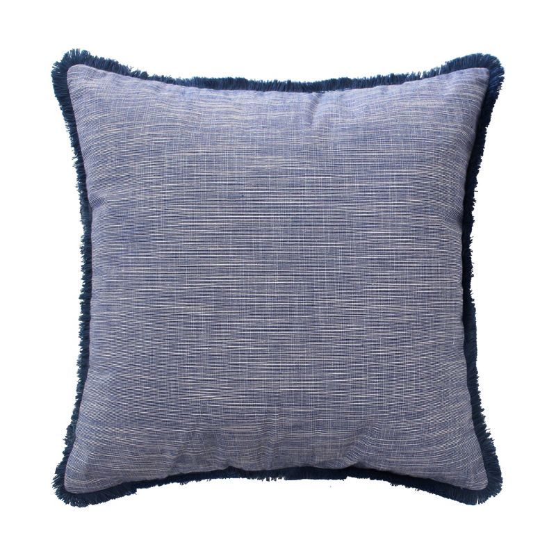 Pickford Chambray Blue Square Pillow with Navy Fringe