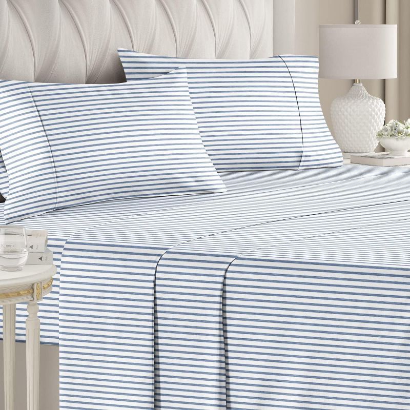 Queen Blue Stripes Microfiber Deep Pocket Sheet Set