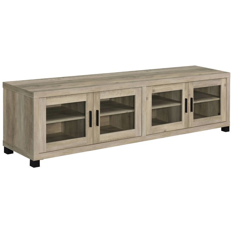 Light Brown 4-Door TV Stand with Glass Cabinets