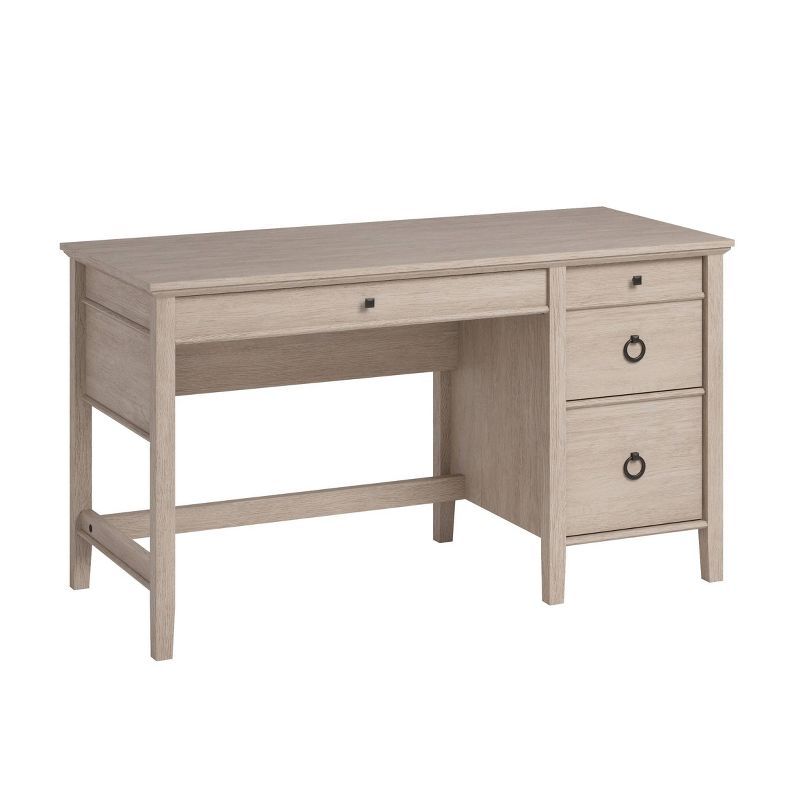 Cascade Oak Single Pedestal Desk with Drawers and Keyboard Tray