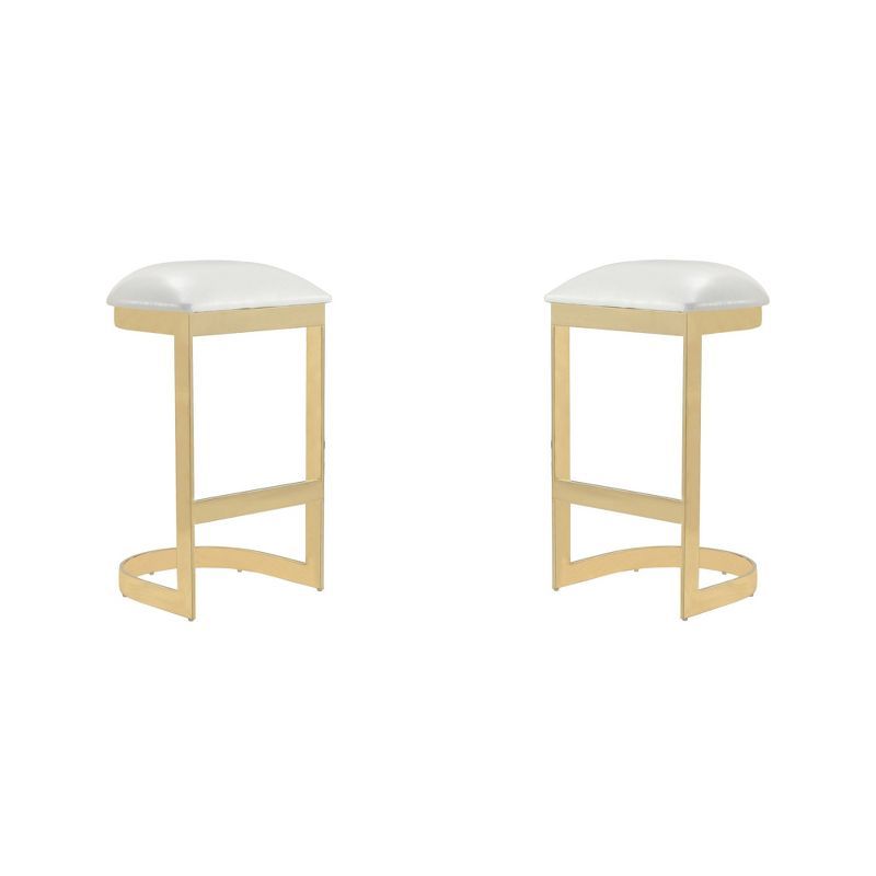 Set of 2 Sleek White and Brass Metal Barstools 17"x29"