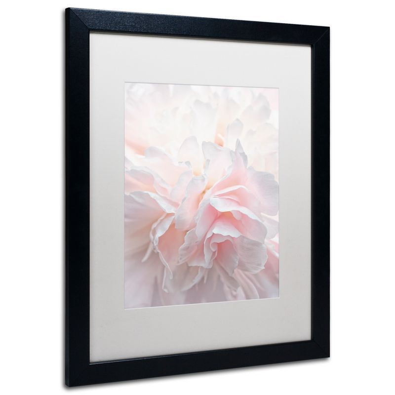 Pink Peony Petals Framed Canvas Art with White Matte