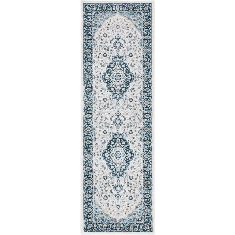 Isabella Cream and Dark Blue Synthetic Runner Rug