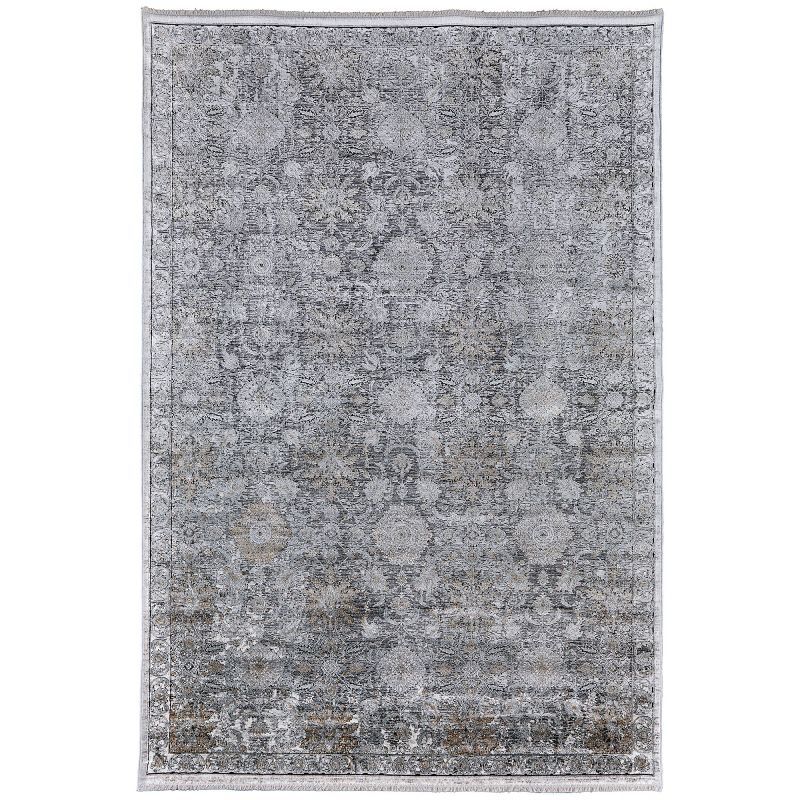 Ivory and Charcoal Rectangular Wool and Viscose Rug