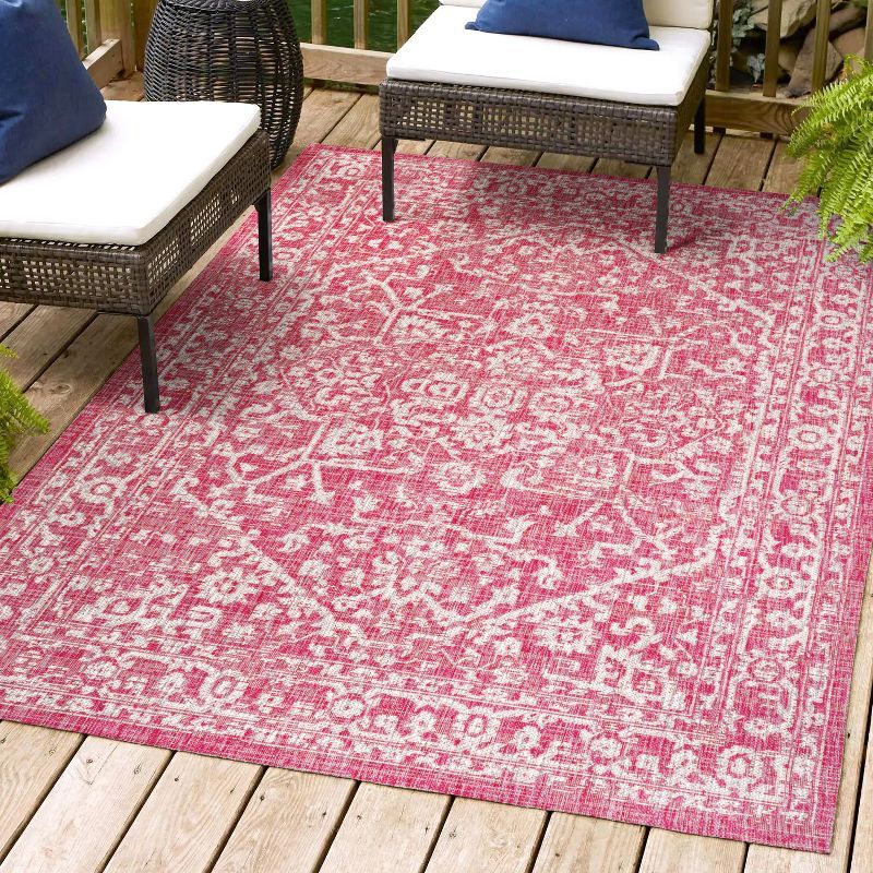 Fuchsia and Light Gray 9' x 12' Bohemian Medallion Rug