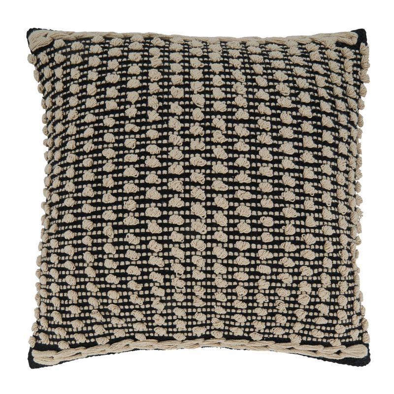 Black and White Knotted Cotton Square Pillow