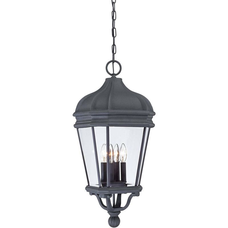 Harrison Black 4-Light Outdoor Pendant with Clear Beveled Glass