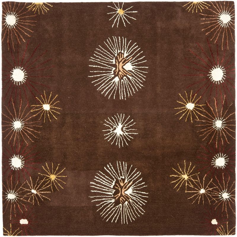 Brown and Multicolor 6' x 6' Hand-Tufted Wool Square Area Rug