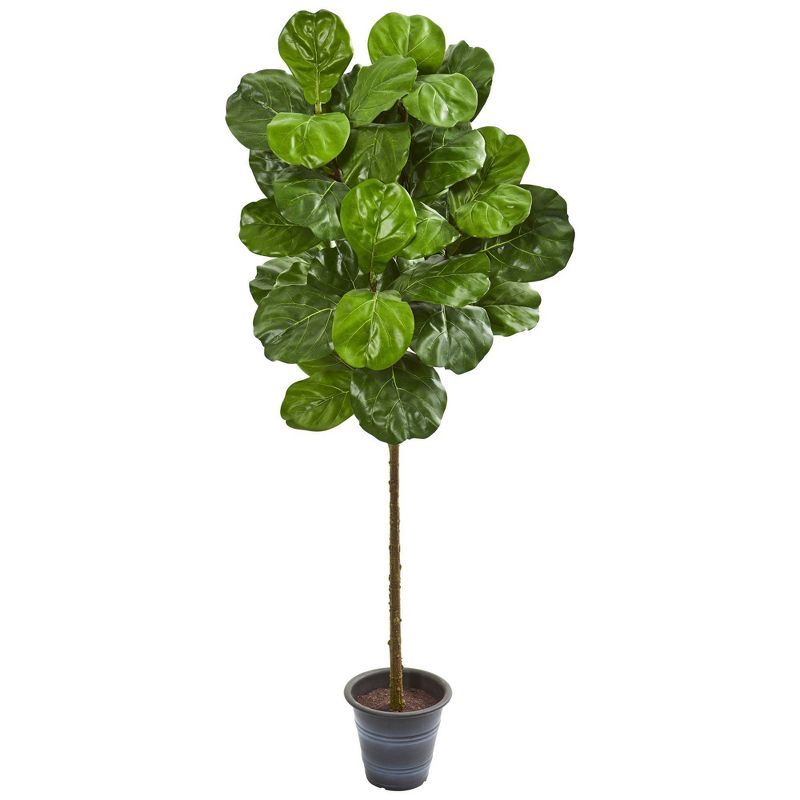 Elegant Silk Fiddle Leaf Fig Tree in Decorative Planter, 64.5" Tall