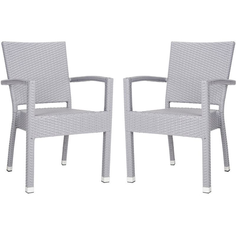 Kelda Gray Wicker Stacking Arm Chairs Set of 2