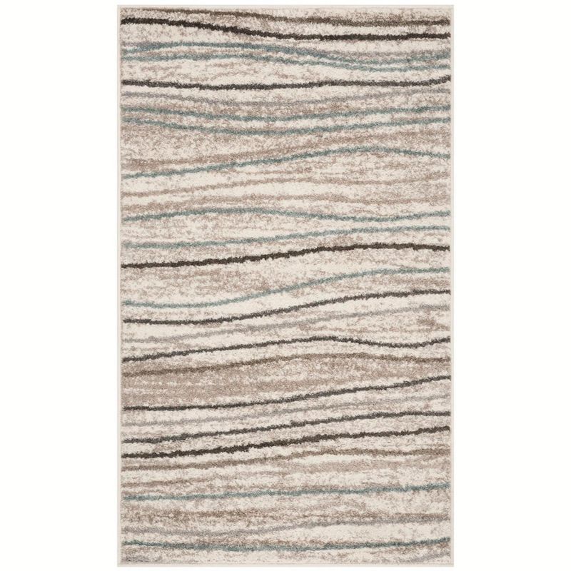 Amsterdam Cream and Beige 3' x 5' Striped Synthetic Area Rug