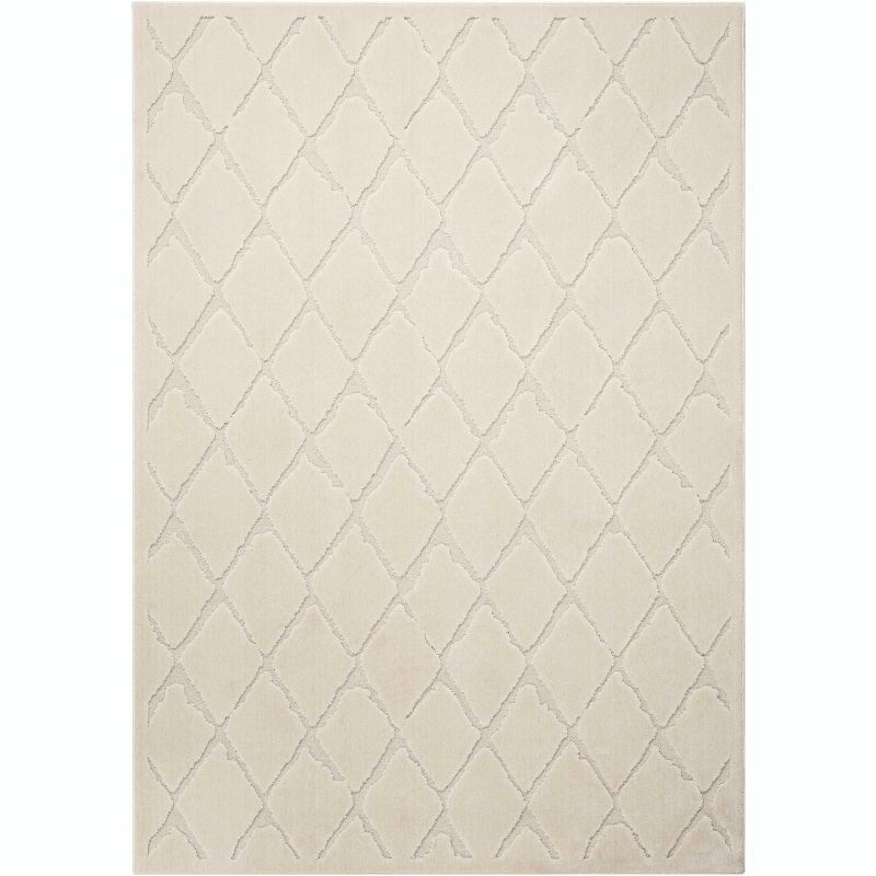 Ivory Diamond Pattern Rectangular Synthetic Rug 5'3" x 7'3"