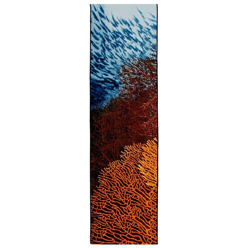 Marine Coral Ocean Blue and Orange Synthetic Area Rug