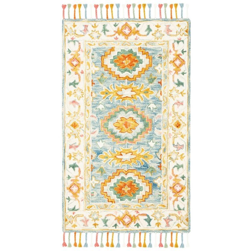 Reversible Tufted Floral Blue & Ivory Wool Blend 3' x 5' Area Rug