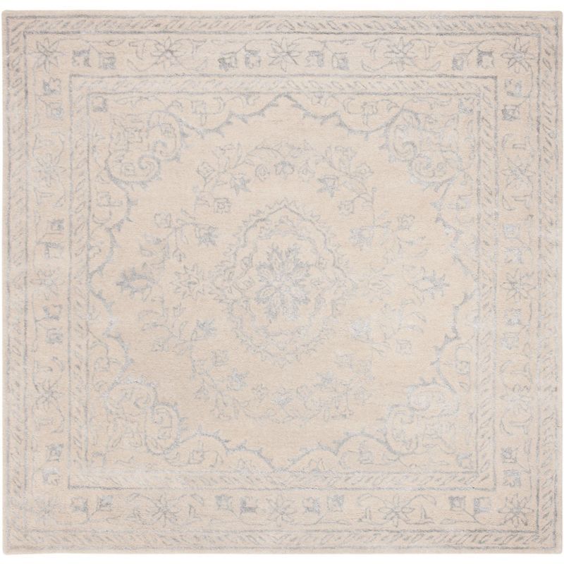 Elegant Light Grey Hand-Tufted Wool 6' Square Area Rug