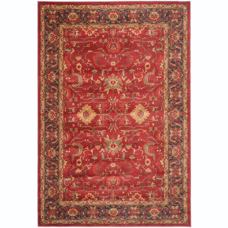 Hand-knotted Red Synthetic Round Easy Care Rug 6'7" x 9'2"