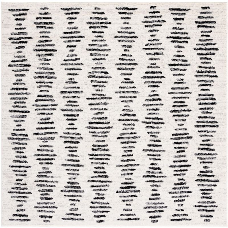 Ivory and Black Abstract Square Hand-knotted Area Rug