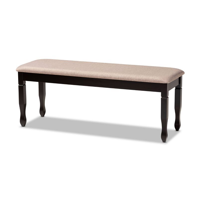 Corey Beige Fabric Upholstered Dark Brown Wood Dining Bench