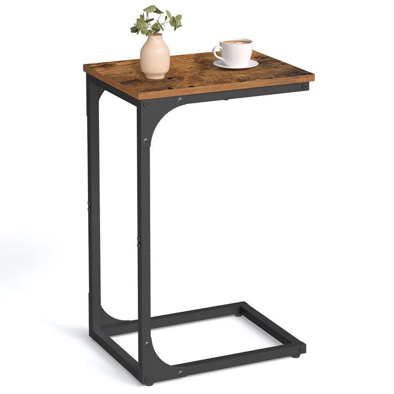 Rustic Brown and Black C-Shaped Metal Frame End Table