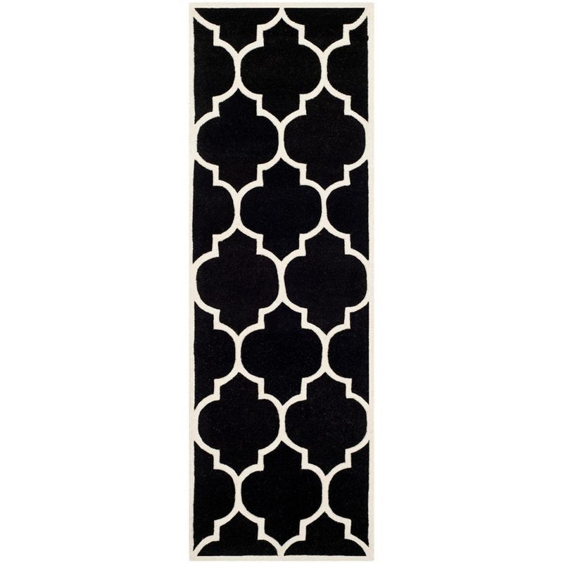 Ivory and Black Geometric Wool Handmade Runner Rug