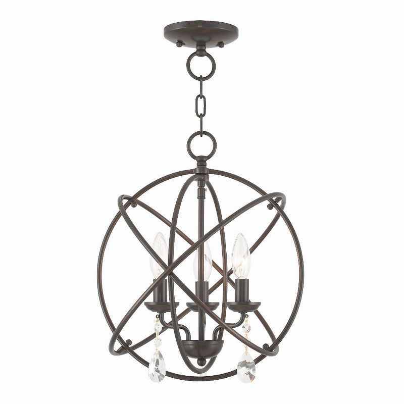 Elegant Mini English Bronze Chandelier with Dangling Crystals