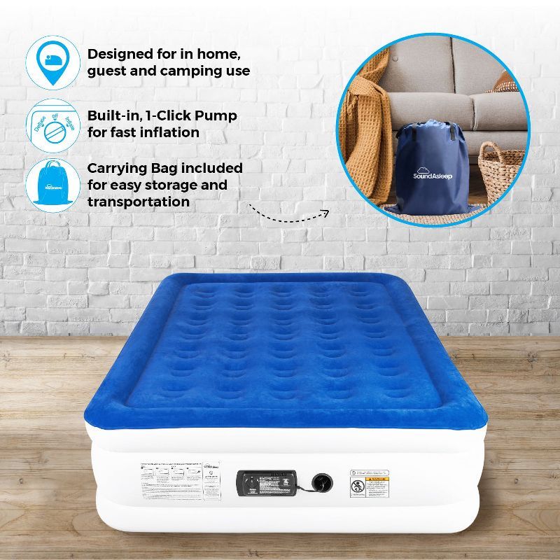 Full Size Blue Raised Air Mattress with Electric Pump