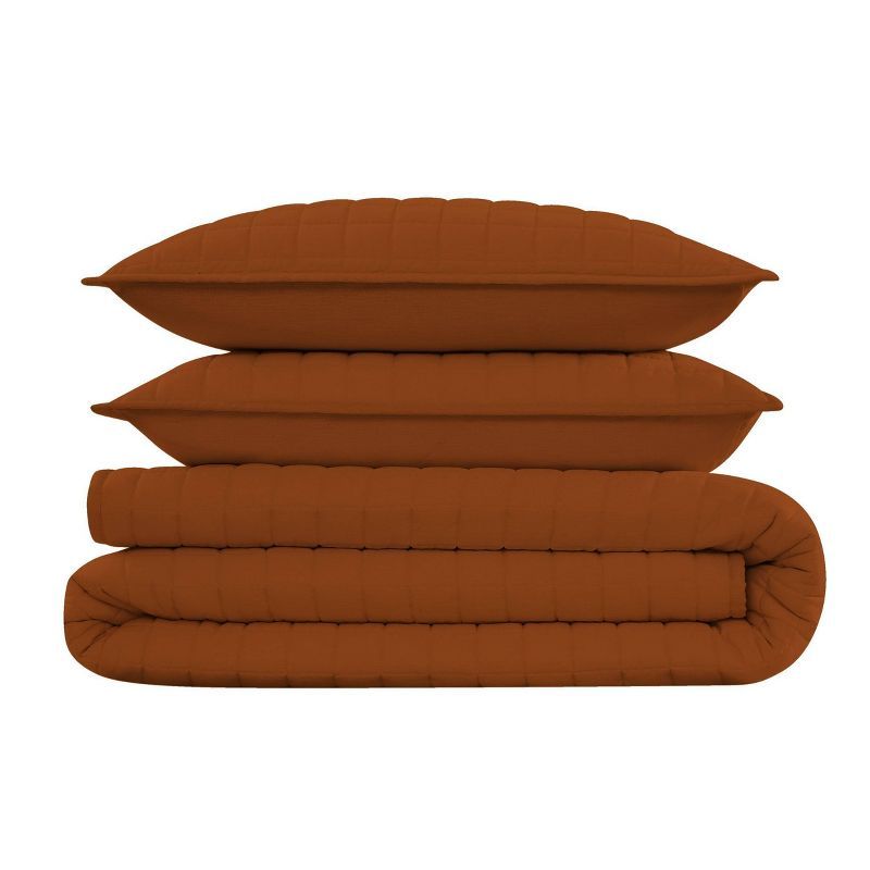 Rust Linen King Quilt Set with Reversible Shams