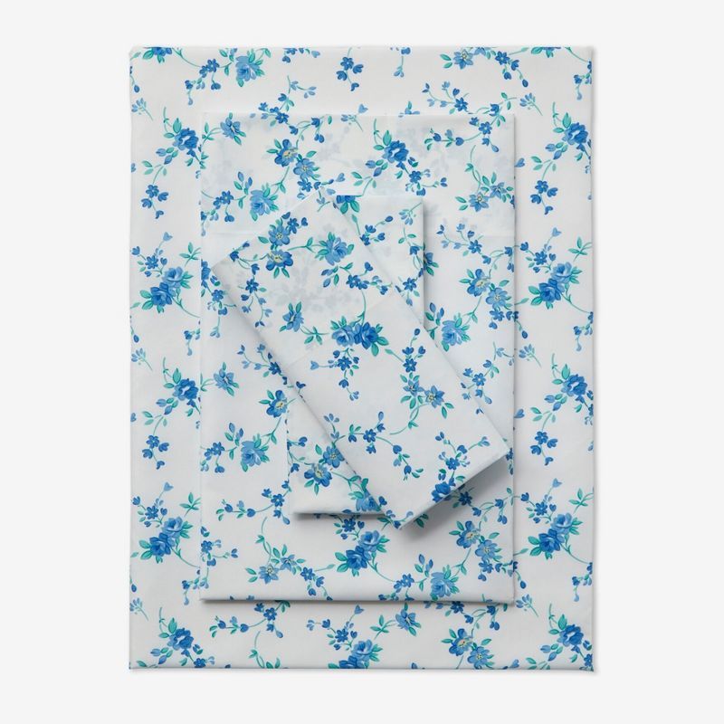 Twin Blue Floral Microfiber 3-Piece Sheet Set