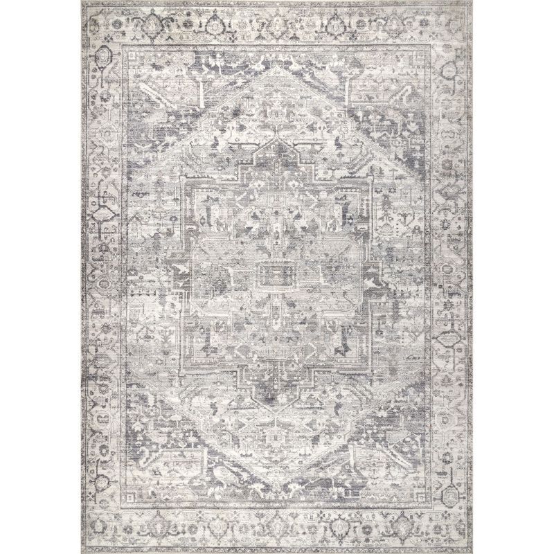 Brielle Gray Vintage Medallion Machine Washable Area Rug