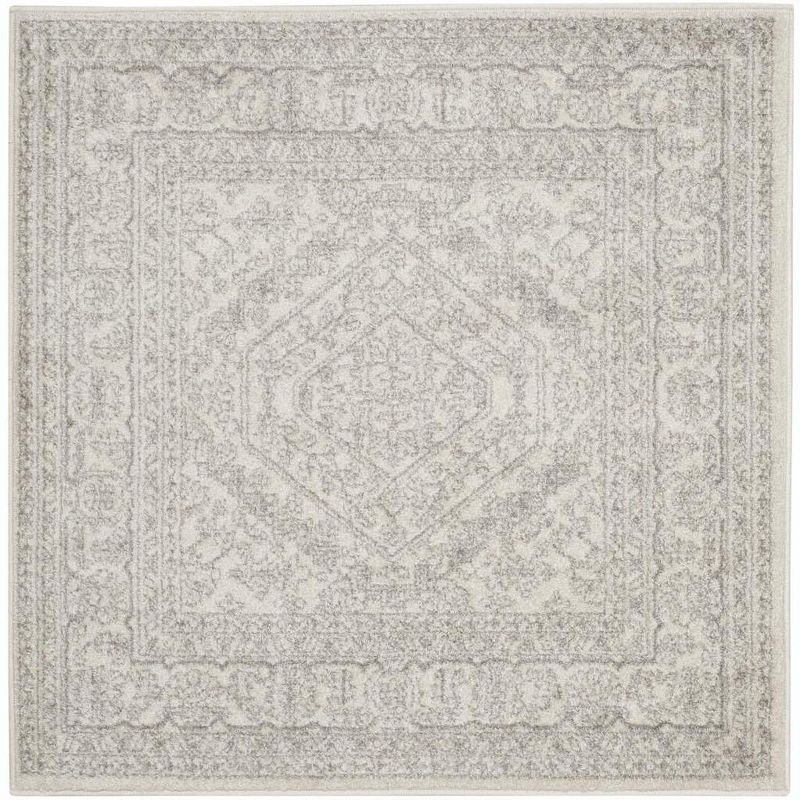 Ivory Medallion Hand-knotted Square Synthetic Rug