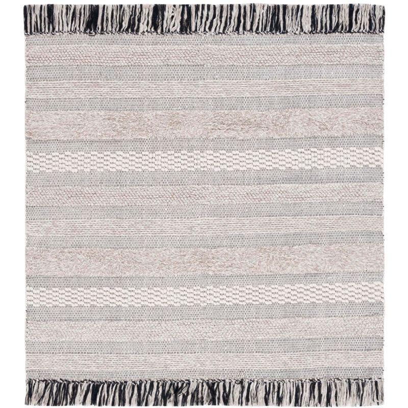 Ivory Square Handwoven Wool and Cotton Rug, 6'