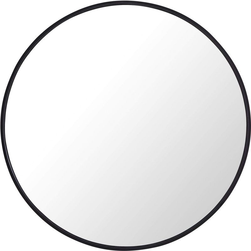 Contemporary Minimalist 28" Round Black Metal Frame Mirror