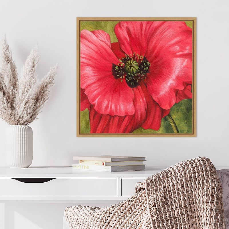 Vivid Red Poppy Canvas Print with Maple Frame