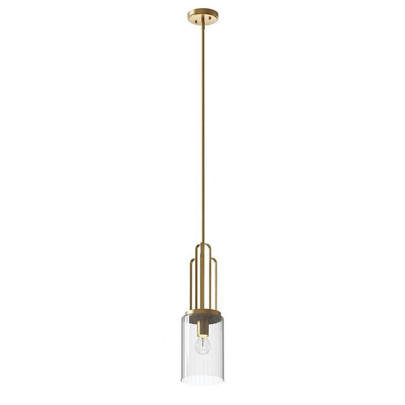 Elegant Art Deco Mini Pendant Light in Brushed Natural Brass with Clear Fluted Glass