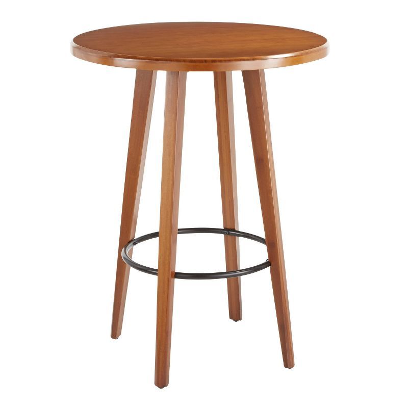 Mid-Century Modern Round Walnut Counter Table with Metal Footrest