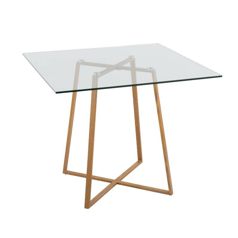 36" Natural Wood and Glass Square Dining Table