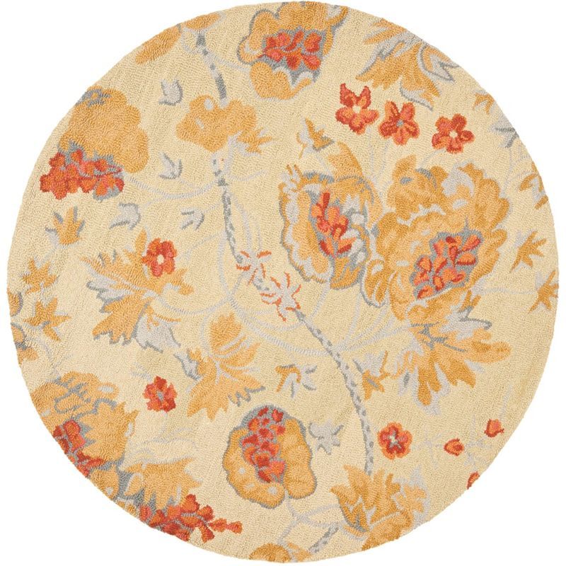 Handmade Blue Floral Tufted Wool Round Rug, 6 ft