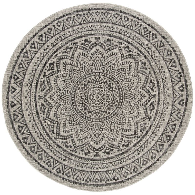 Gray Round Synthetic Non-slip Indoor/Outdoor Rug