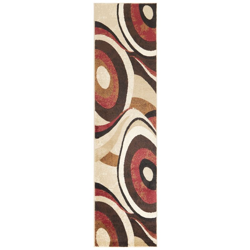 Tribeca Slade Brown and Red Abstract Runner Rug