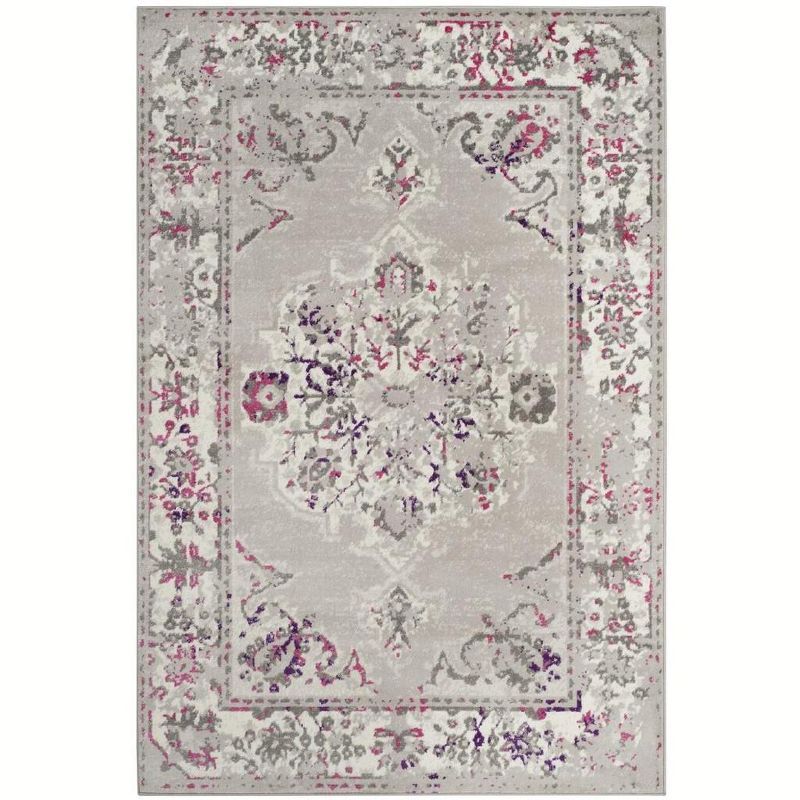 Rectangular Purple Medallion Easy Care Synthetic Rug