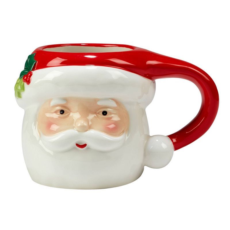 20oz Red and White Ceramic Christmas Santa Mugs, Set of 4