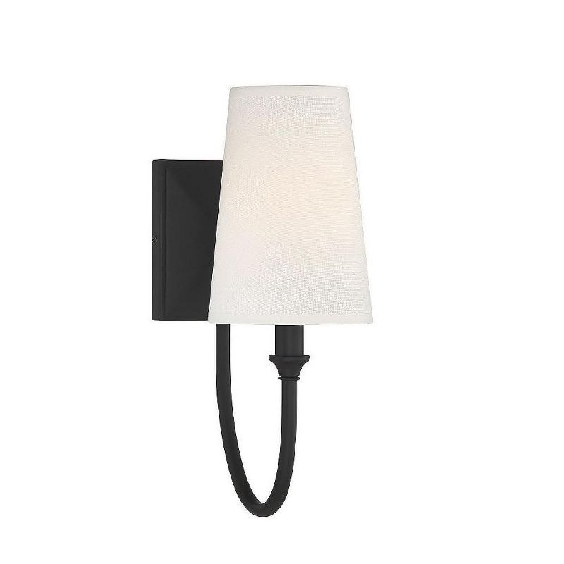 Matte Black Dimmable Wall Sconce with White Fabric Shade