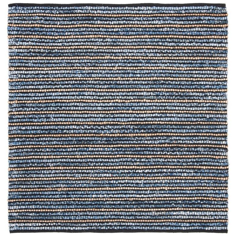 Boho-Chic Handwoven Cotton Rug in Blue/Natural - 6' Square