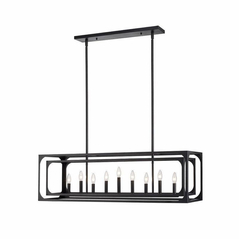 Matte Black Industrial 9-Light Linear Candle Chandelier