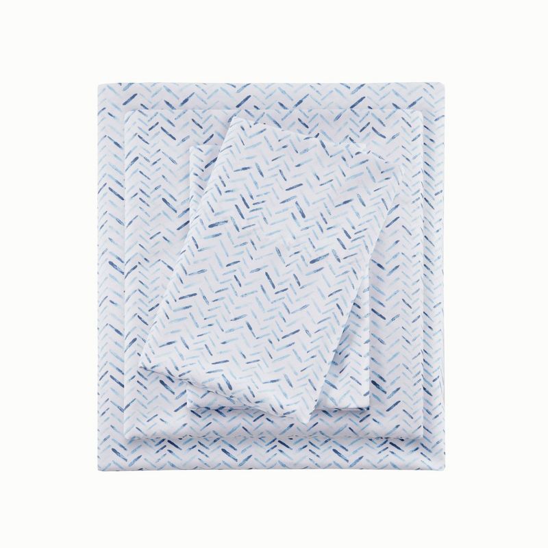 Full Blue Chevron Printed Microfiber Sheet Set